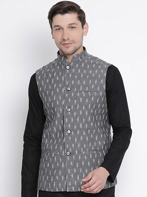 

VASTRAMAY Men Grey Woven Design Nehru Jacket