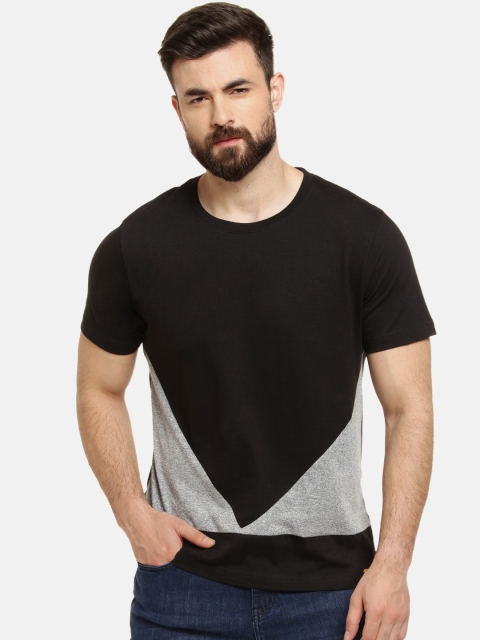 

Campus Sutra Men Black & Grey Colourblocked Round Neck T-shirt