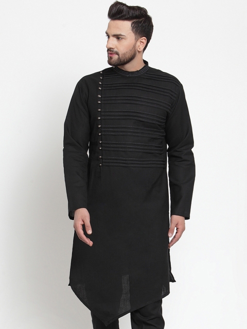 

TREEMODA Men Black Solid Straight Linen Kurta