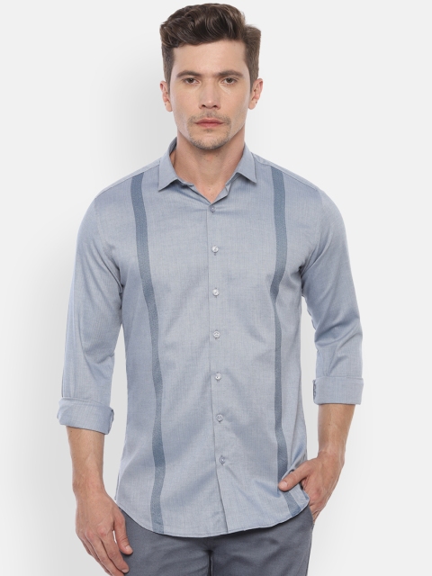 

V Dot Men Grey Skinny Fit Printed Casual Shirt