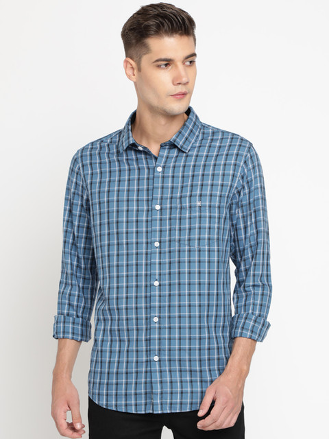 

TED HARBOR Men Blue & Black Slim Fit Checked Casual Shirt