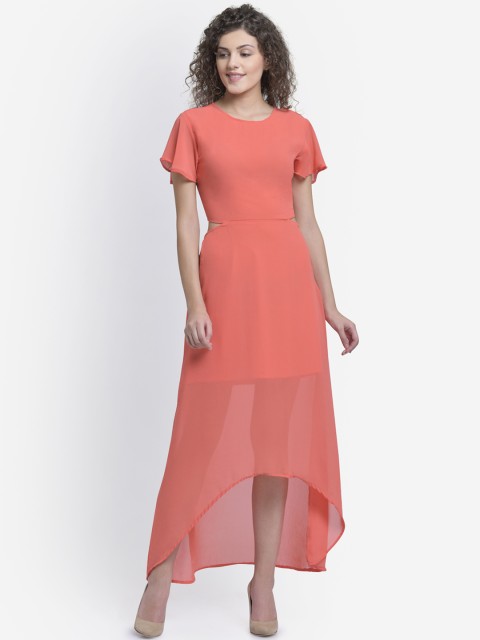 

Martini Women Solid Coral Pink Maxi Dress