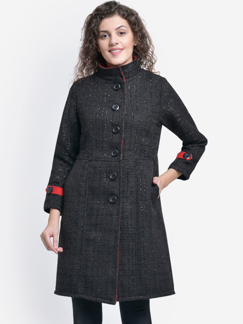 

Martini Women Black & Red Checked Single-Breasted Wollen Over Coat