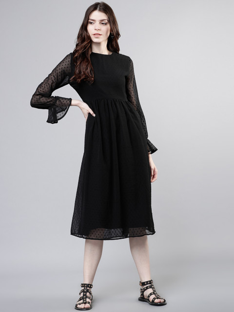 

Tokyo Talkies Women Black Self Design Fit and Flare Dress