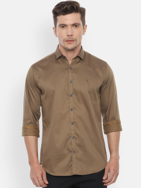 

V Dot Men Brown & Navy Blue Slim Fit Printed Casual Shirt