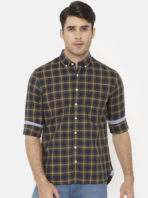 

Bar Harbour Men Orange & Navy Blue Slim Fit Checked Casual Shirt