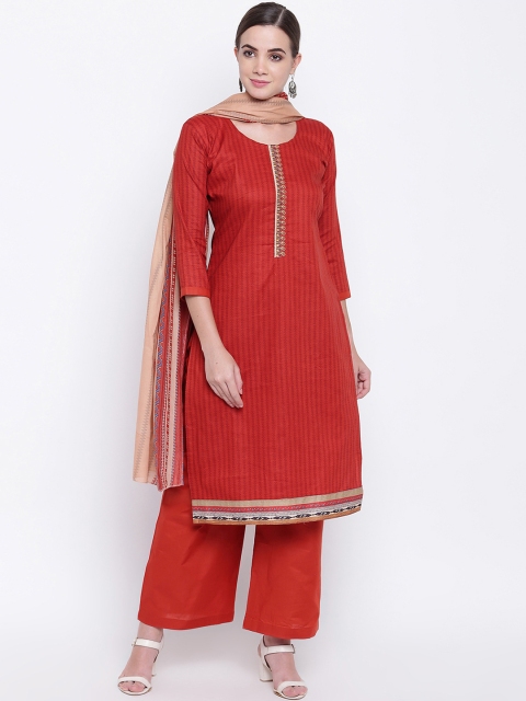 

mf Red & Beige Pure Cotton Unstitched Dress Material
