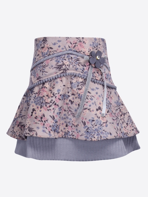 

CUTECUMBER Girls Grey & Pink Floral Printed A-Line Knee-Length Skirt, Brown