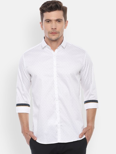 

V Dot Men White Slim Fit Printed Casual Shirt