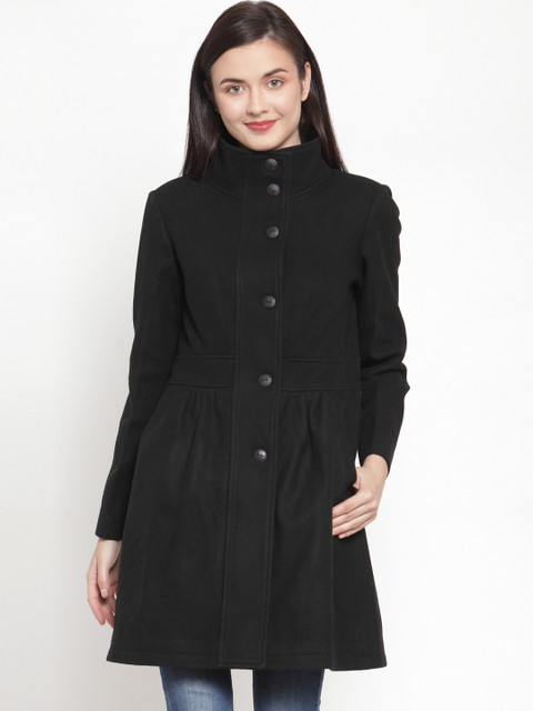 

Owncraft Women Black Solid Single-Breasted Longline Woolen Princess Coat