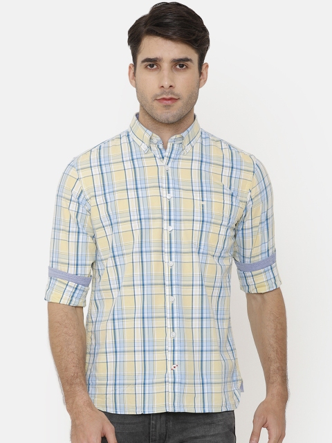 

Bar Harbour Men Yellow & Blue Slim Fit Checked Casual Shirt