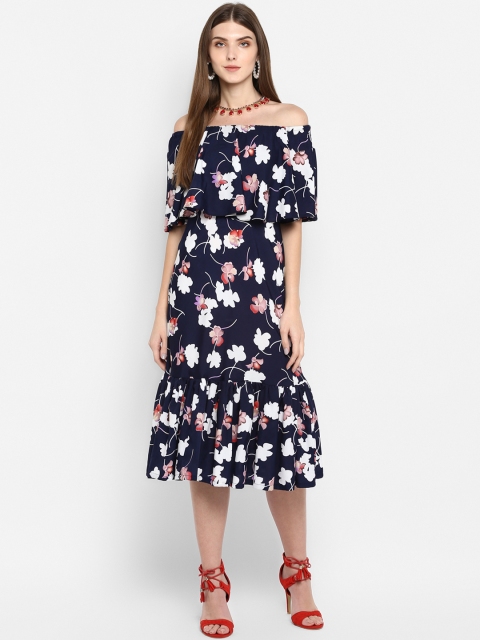 

TRENDY DIVVA Women Navy Blue Floral Printed Fit and Flare Dress