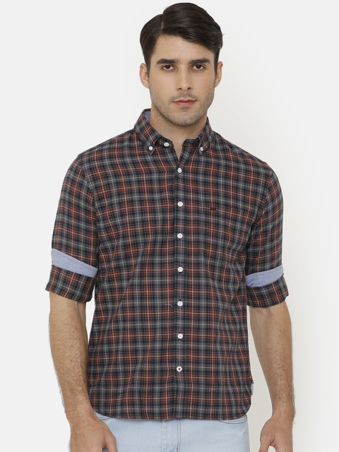 

Bar Harbour Men Charcoal & Navy Blue Slim Fit Checked Casual Shirt