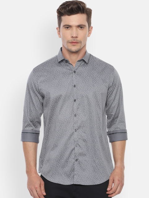 

V Dot Men Grey Slim Fit Printed Casual Shirt