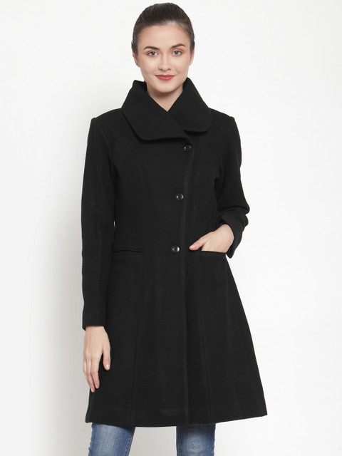 

Owncraft Women Black Solid Singe-Breasted Knee-Length Woolen Princess Coat