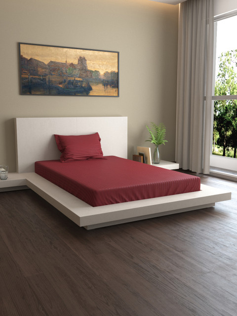 

MARK HOME Maroon Solid 400 TC Cotton 1 Single Bedsheet with 1 Pillow Covers