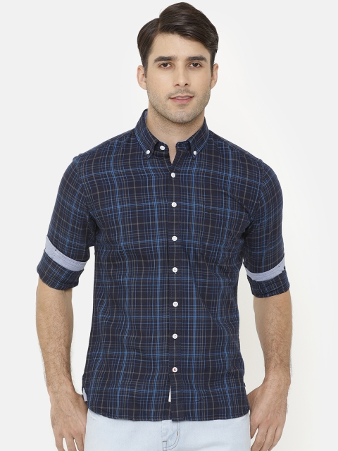 

Bar Harbour Men Navy Blue Slim Fit Checked Casual Shirt