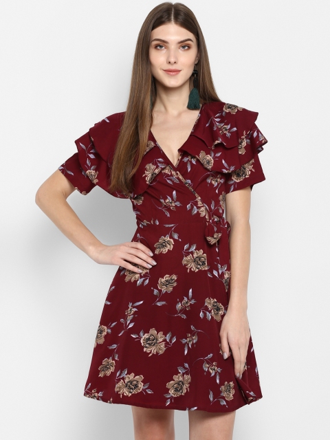 

TRENDY DIVVA Women Maroon Printed Wrap Dress