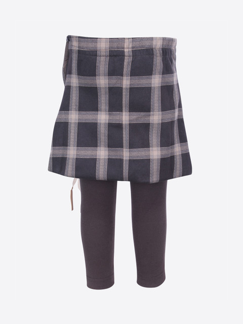 

CUTECUMBER Girls Charcoal Grey & Beige Checked Straight Knee-Length Skirt With Leggings