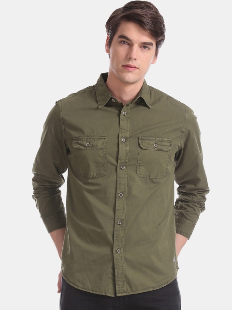 

Aeropostale Men Olive Green Slim Fit Solid Casual Shirt