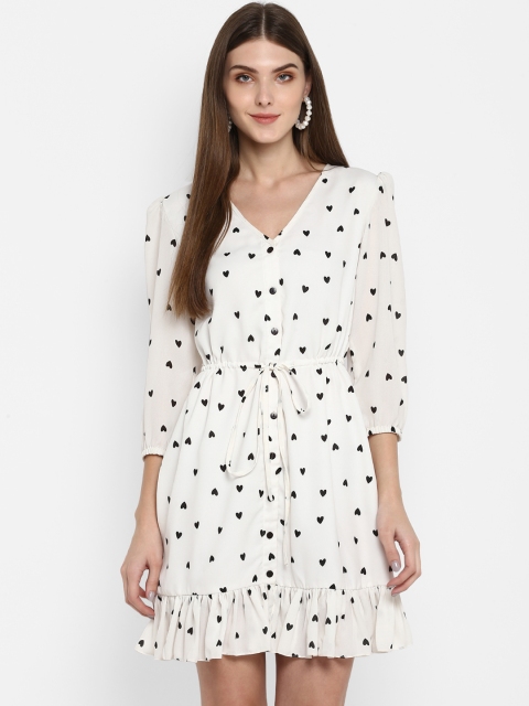 

TRENDY DIVVA Women White Hearts Printed Fit and Flare Dress