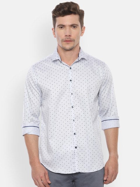 

V Dot Men Grey Slim Fit Printed Casual Shirt