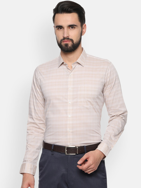 

Van Heusen Men Beige & White Checked Slim Fit Formal Shirt