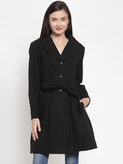 

Owncraft Women Black Checked Single-Breasted Wool Overcoat