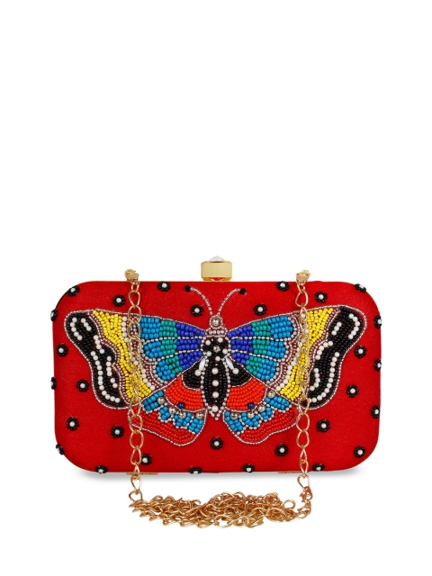 

Anekaant Red & Blue Embellished Box Clutch