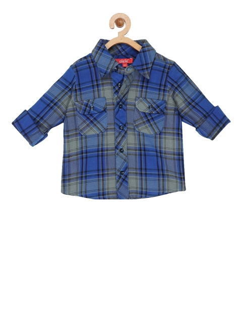 

Olele Boys Blue & Green Regular Fit Checked Casual Shirt