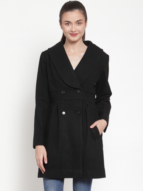 

Owncraft Women Black Solid Double-Breasted Below Longline Woolen Princess Coat