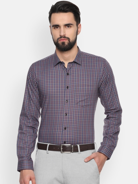 Van Heusen Men Grey & White Checked Slim Fit Formal Shirt
