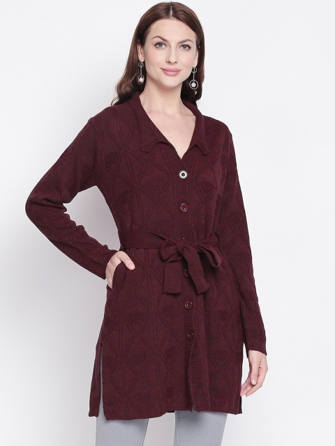 

RANGMANCH BY PANTALOONS Women Maroon Self Design Sweater