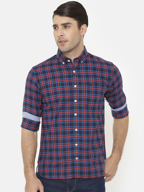 

Bar Harbour Men Red & Navy Blue Slim Fit Checked Casual Shirt