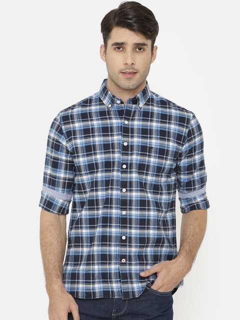 

Bar Harbour Men Teal Blue & White Slim Fit Checked Casual Shirt