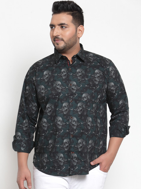 

plusS Men Green Comfort Regular Fit Printed Casual Shirt