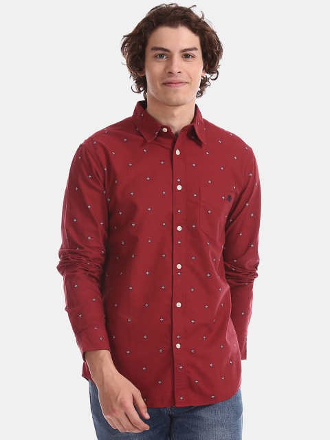 

Aeropostale Men Maroon & White Regular Fit Printed Casual Shirt
