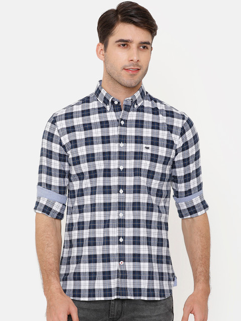 

Bar Harbour Men Grey & White Slim Fit Checked Casual Shirt