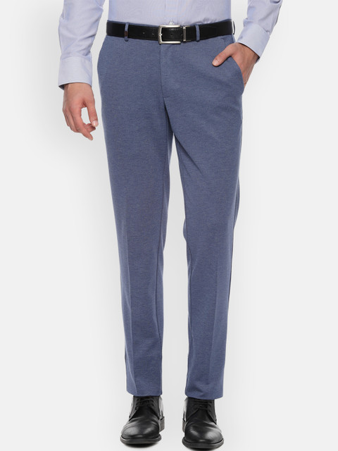 

Van Heusen Men Blue Slim Fit Self Design Formal Trousers