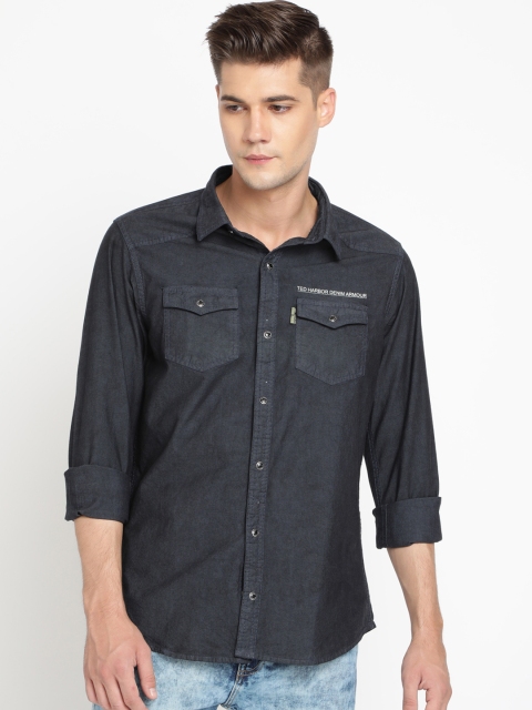 

TED HARBOR Men Grey Slim Fit Solid Casual Shirt