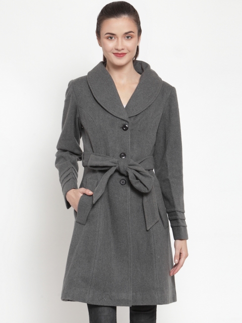 

Owncraft Women Grey Solid Single-Breasted Woolen Princess Coat