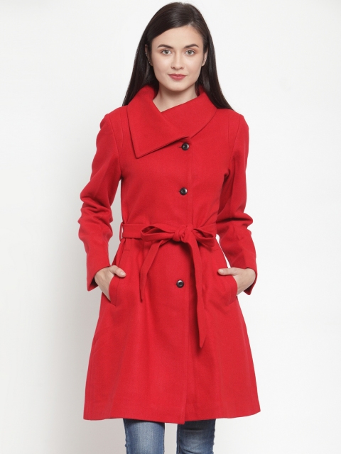 

Owncraft Women Red Solid Single-Breasted Longline Woolen Princess Coat