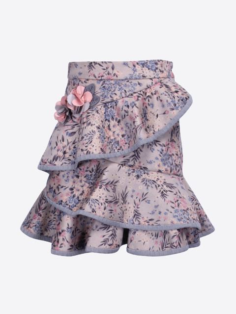 

CUTECUMBER Girls Taupe & Pink Floral Printed Trumpet Knee-Length Skirt