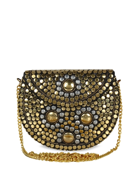 

Anekaant Gold-Toned Embellished Half Moon Clutch