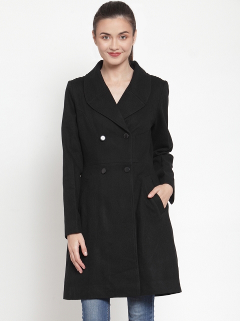 

Owncraft Women Black Solid Double-Breasted Longline Woolen Princess Coat