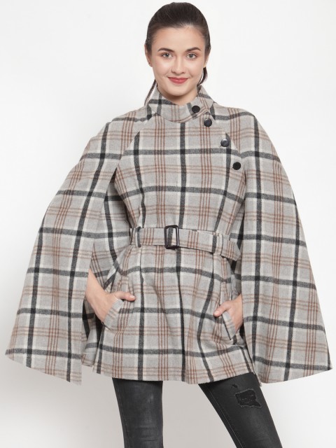 

Owncraft Women Grey & Brown Checked Single-Breasted Wool Coats