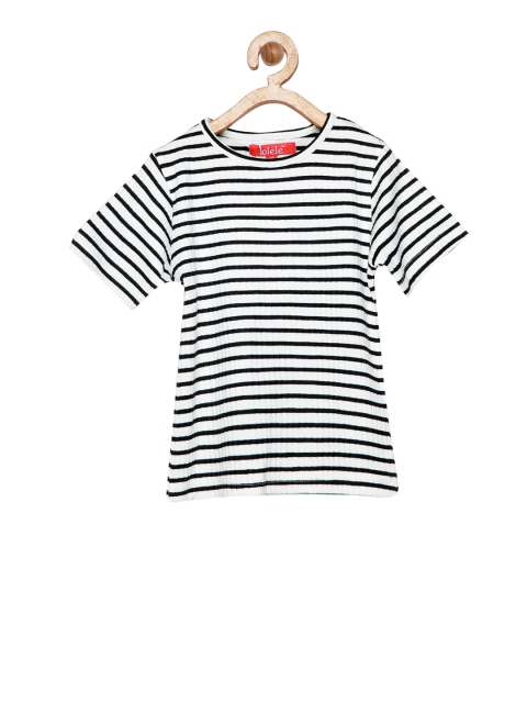

Olele Kids White Striped Round Neck T-shirt