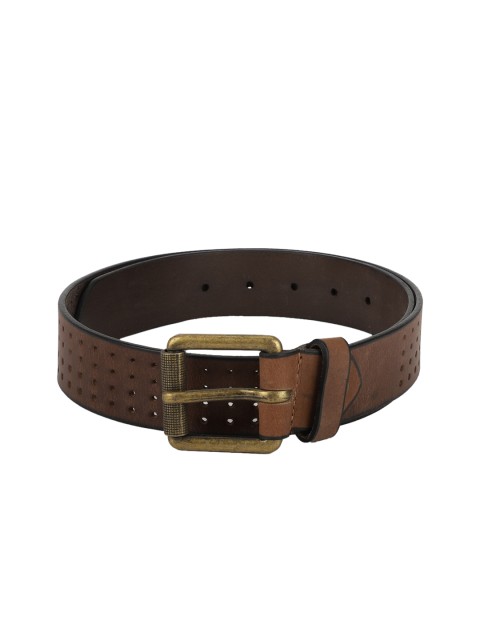 

Peter England Men Brown Textured Leather Leather Belt