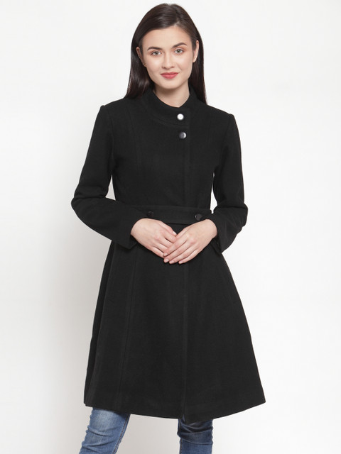 

Owncraft Women Black Solid Single-Breasted Longline Woolen Princess Coat