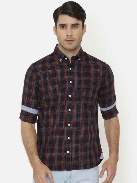 

Bar Harbour Men Orange & Navy Blue Slim Fit Checked Casual Shirt